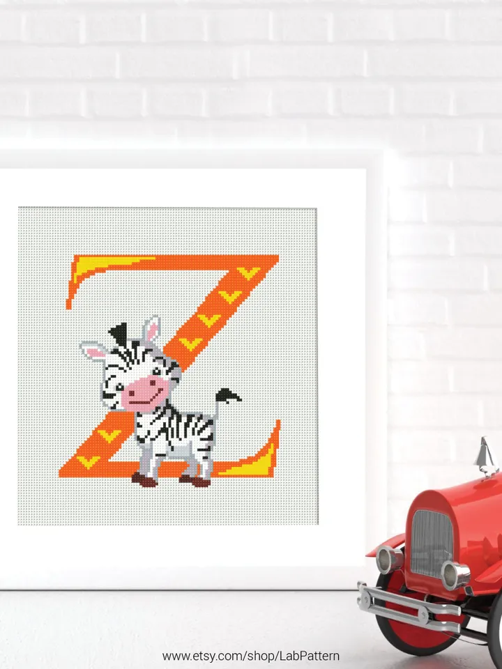 Letter Z Zebra ABC Cross stitch pattern | Embroidery Pattern | Instant Download | Embroidery Designs