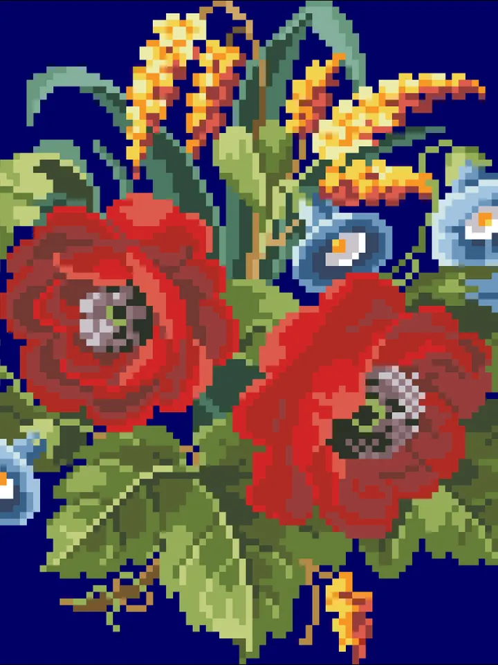 Antique Cross Stitch Pattern Poppies and Convolvulus Counted Digital Download PDF