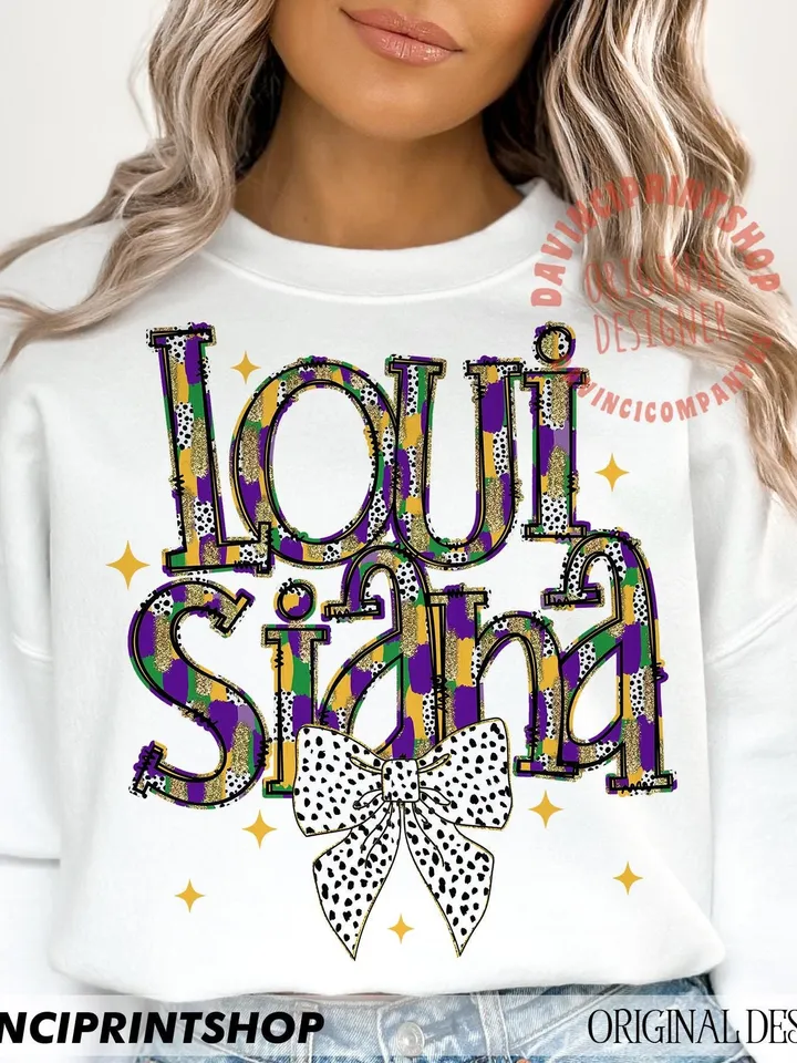 Louisiana Coquette Bow Png, Mardi Gras Png, Louisiana png, Happy Mardi gras png, Fleur De Lis Png, Mardi Gras Sublimation Shirt Design