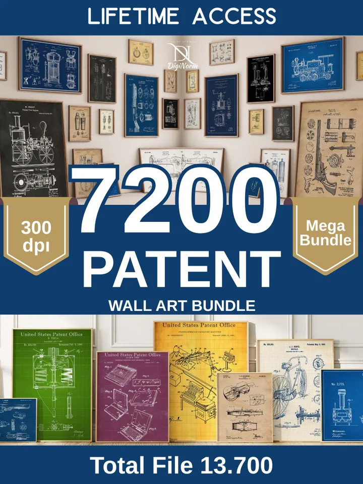 7200 Vintage Patent Posters: Mega Blueprint Print Set (Digital Download)