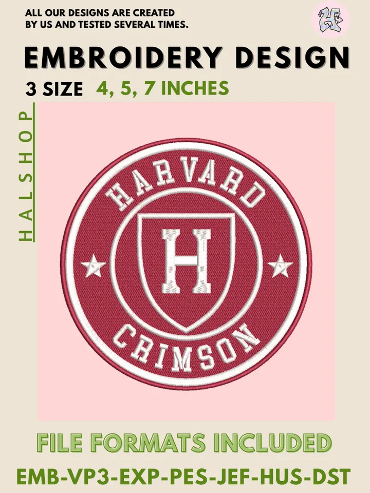 Harvard Crimson NCAA Team Logo Embroidery Design Files – College Mascot Pattern, 3 Sizes Machine Embroidery, Instant Digital Download
