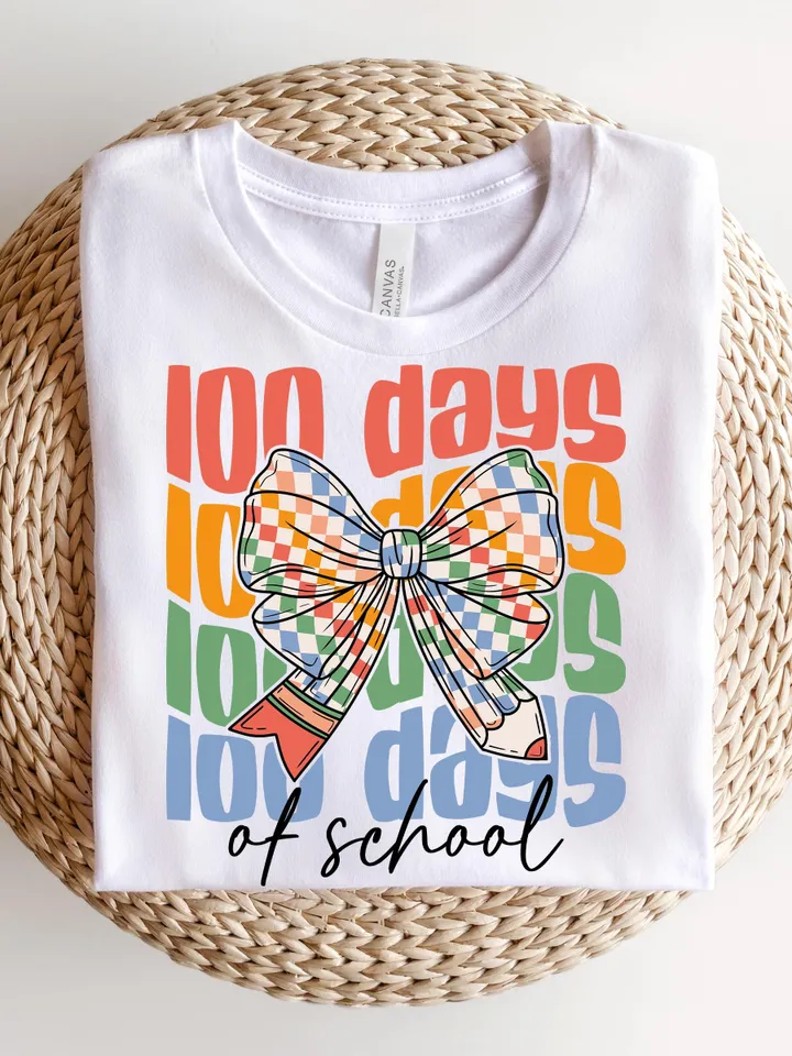 Coquette Bow 100 Days of School Png, 100 Days of School Png, Colorful Checkered Coquette Png, School Teacher Png, Teacher 100 Days Png