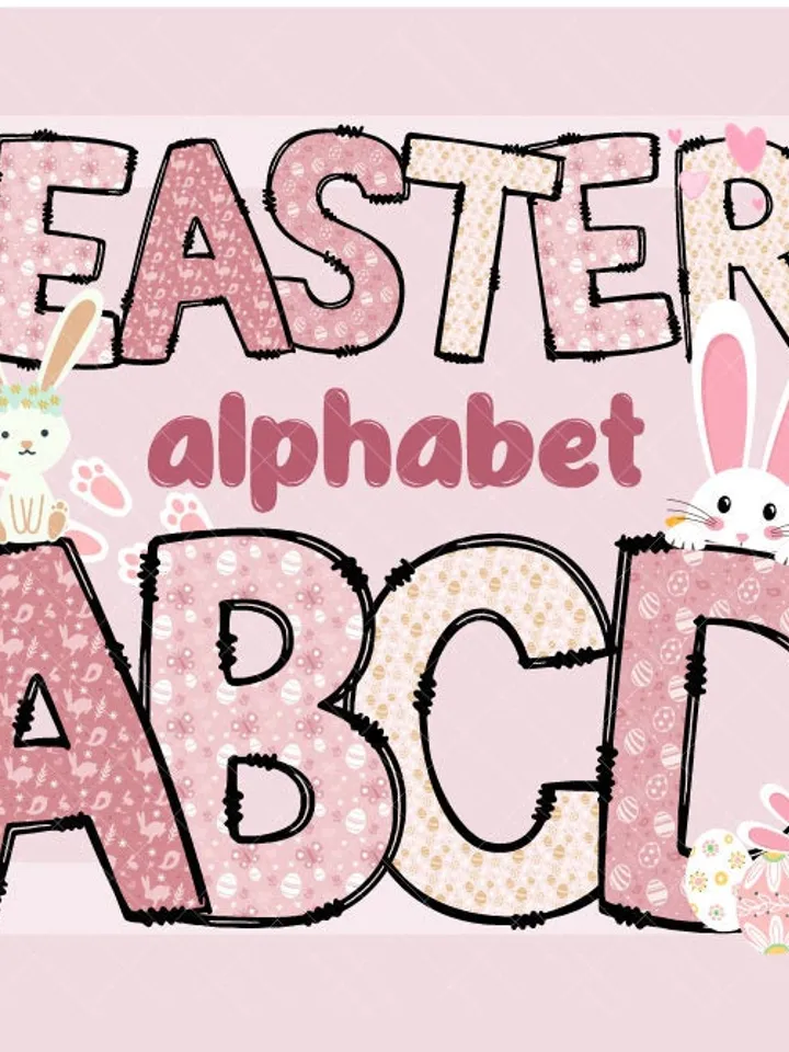 Easter Doodle Alphabet Bundle, Easter PNG Letters, Sublimation Design, Easter Day Png, Bunny Alphabet, Easter Font, Bunny,Digital Download
