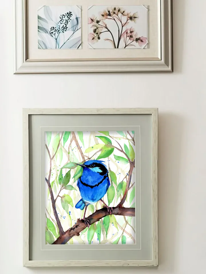 Bluebird Original watercolor, bird painting, wall decor, birds lover gift, 8x11 in handmade art by Anne Gorywine