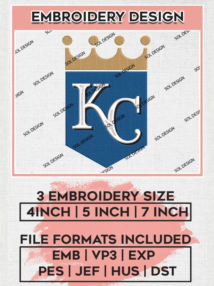 MLB Kansas City Royals Team Wordmark Logo Embroidery Design, MLB Kansas City Royals Embroidery files, Baseball Team, Kansas City Design, Digital Download