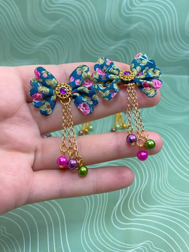 Handmade bow earrings. Bright, summer earrings. Stud earrings.