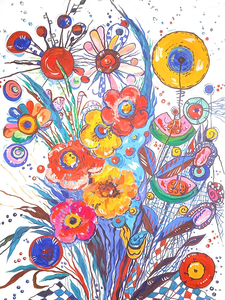 Kandinsky Flowers Style Abstract Original Art Floral Artwork Kandinsky Painting 16.5 by 11.5 Above Sofa Art by TatianaArtShop