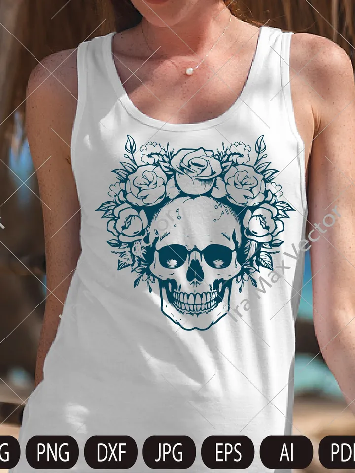 Floral Skull Svg, Skull Svg, Flower Skull Svg, Flower Skull Clip Art, Sugar Skull Svg, Skull Vector, Skull Flower Crown svg, Skull shirt