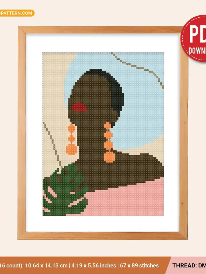 Boho Style woman set cross stitch pattern, Floral, nature, girl, home decor, counted, chart, gift DIY, embroidery, beginner, instant PDF