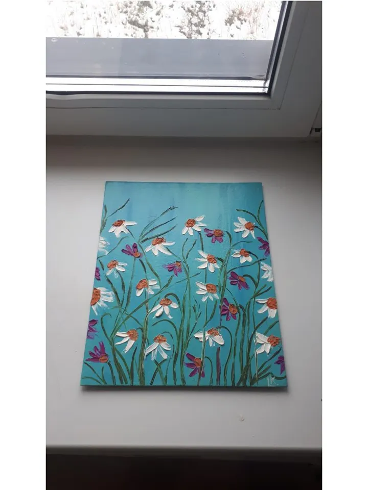 Daisy Painting Flowers Original Artwork, 3D Textured Daisies Palette Knife Oil Art