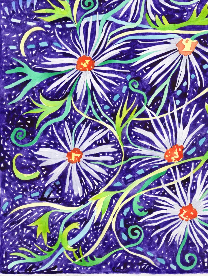 Original watercolour painting. Flower. Abstraction.