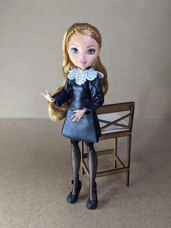 Handmade black leather mini dress for 10.5-inch female dolls (MH, EAH)