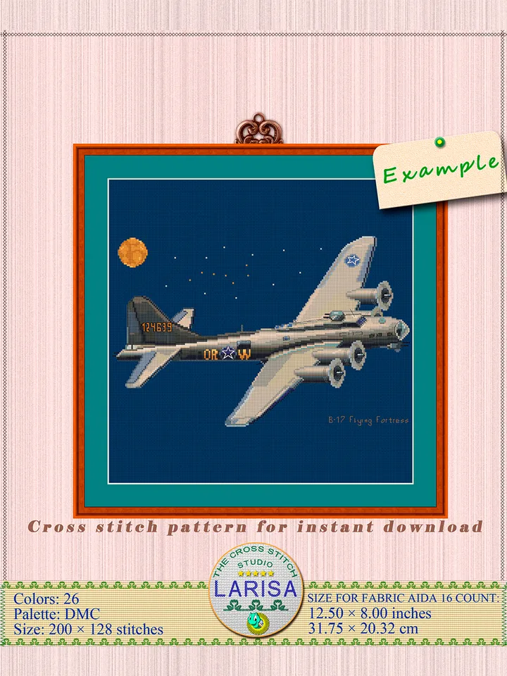 Flying Fortress Cross Stitch Pattern | Heavy Bomber B-17