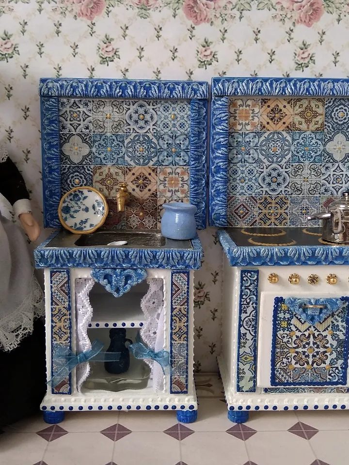 Furniture for kitchen. Stove and sink.1:12 scale.