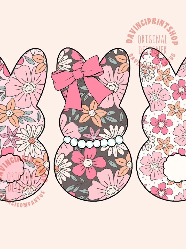 Floral Easter Bunny png, Easter Bunny png, Easter png, Retro Easter png, Happy Easter png, Bunny png, Spring, digital download