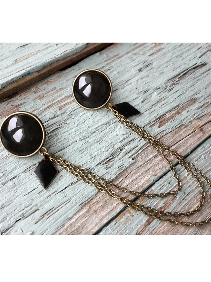 Black Brooch, Black Collar Pin with chain