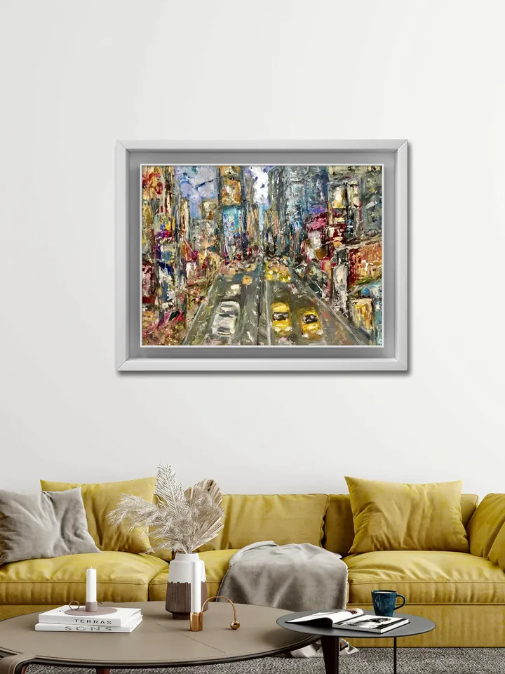 New York original textured oil painting on stretched canvas,cityscape wall art,world capitals original art,Times Square,USA painting.