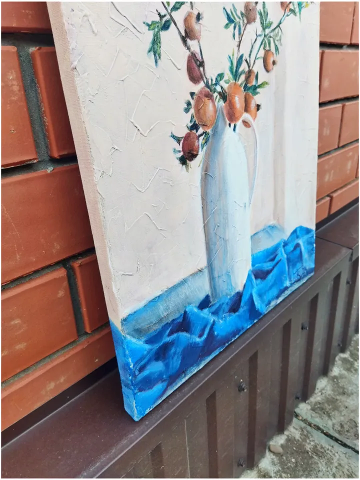 Painting with flowers with oil paints on canvas 60x40cm