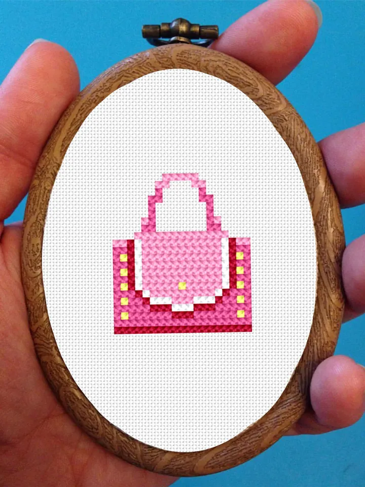 Small handbag cross stitch pattern download PDF, Mini cross stitch chart, Quick beginner stitch, Tiny hand embroidery PDF #O5
