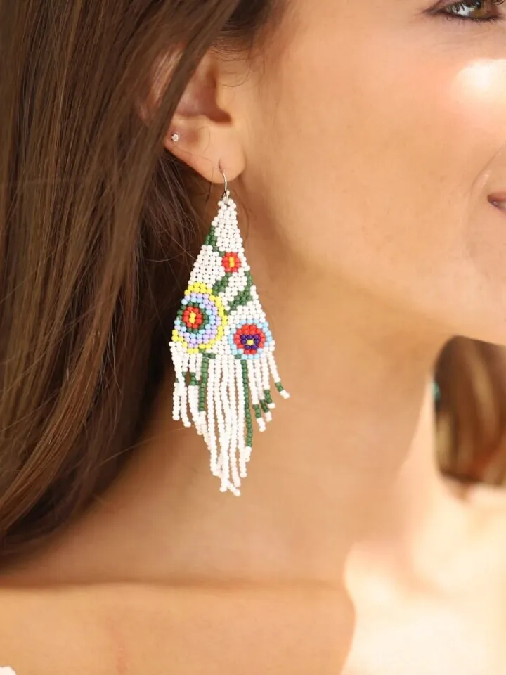 Boho Wedding Earrings, Long Beaded Fringe Earrings, Chandelier Statement Bridal Earrings, Tassel Boho Earrings, Bohemian Statement Jewelry