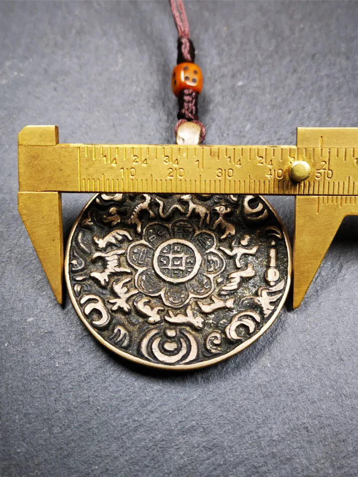 Gandhanra Antique Tibetan Buddhist Astrological Mandala,Calendar Badge,Melong Mirror,SIPAHO Amulet(srid pa ho),Made of Thokcha,60 Years Old