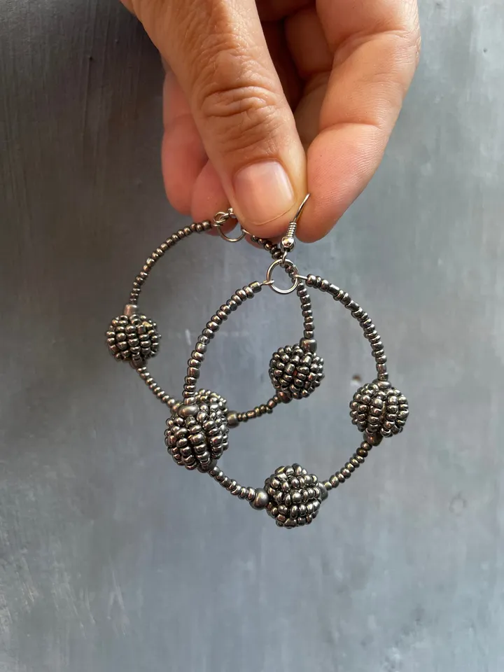 Bead handmade ball earrings | hoop earrings | handmade jewelery | bad art work | classy hoop bead earrings | gift for her