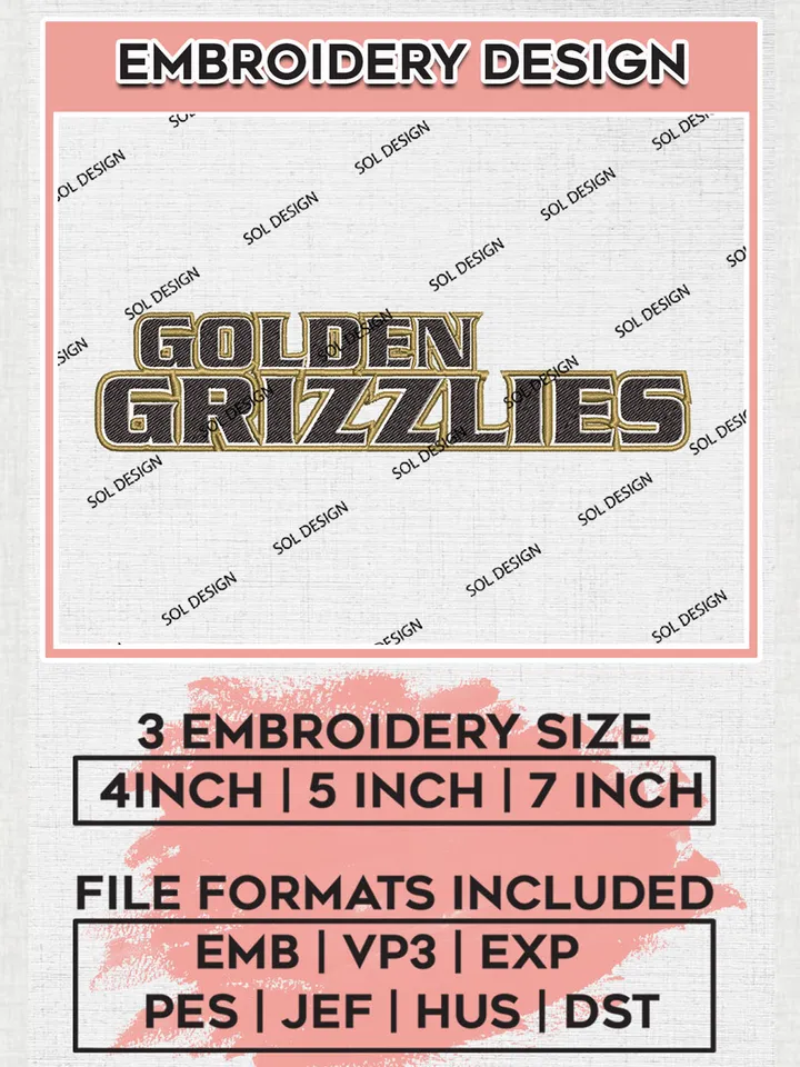 NCAA Golden Grizzlies Team Writing Logo embroidery designs, NCAA Oakland Golden Grizzlies Machine embroidery designs, NCAA College Team Logo embroidery designs, Machine embroidery designs, Digital Download