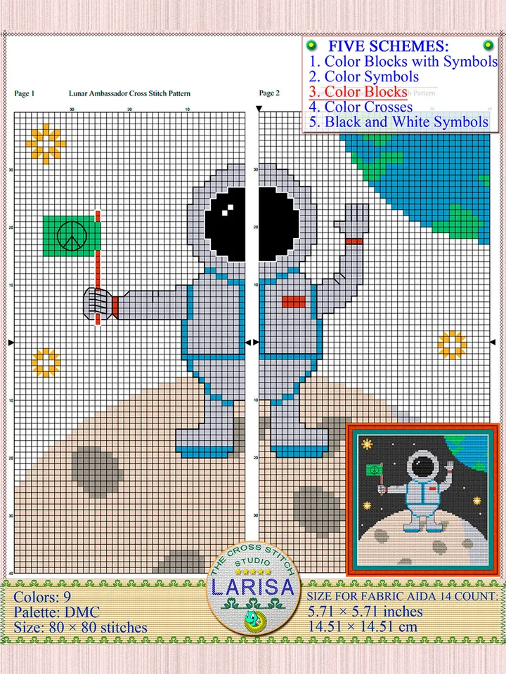Lunar Ambassador Cross Stitch Pattern | Astronaut on the Moon