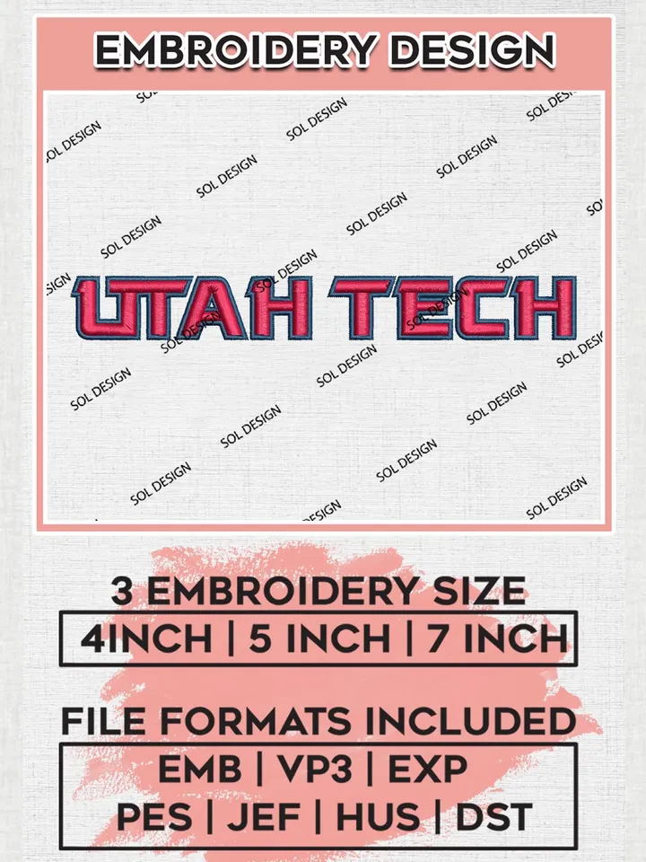 NCAA Utah Tech Team Word Logo Embroidery Design Files, NCAA Utah Tech Trailblazers Machine Embroidery, NCAA Teams, 3 sizes, NCAA Machine embroidery designs, Digital Download