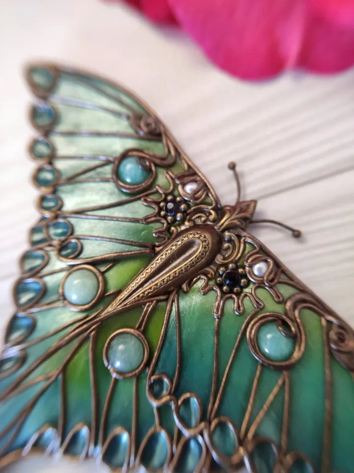 Brooch Moon Moth, turquoise butterfly, green butterfly, large butterfly, insect