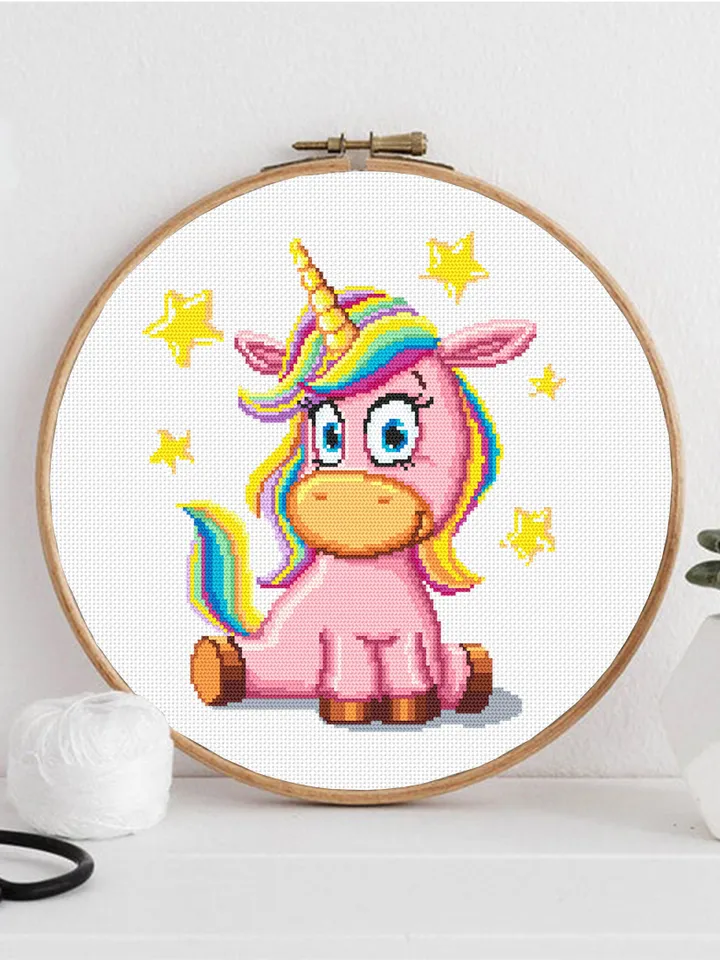 Rainbow unicorn cross stitch pattern download PDF Unicorn hand embroidery PDF, Funny baby animal cross stitch chart, Pink unicorn decor #K9