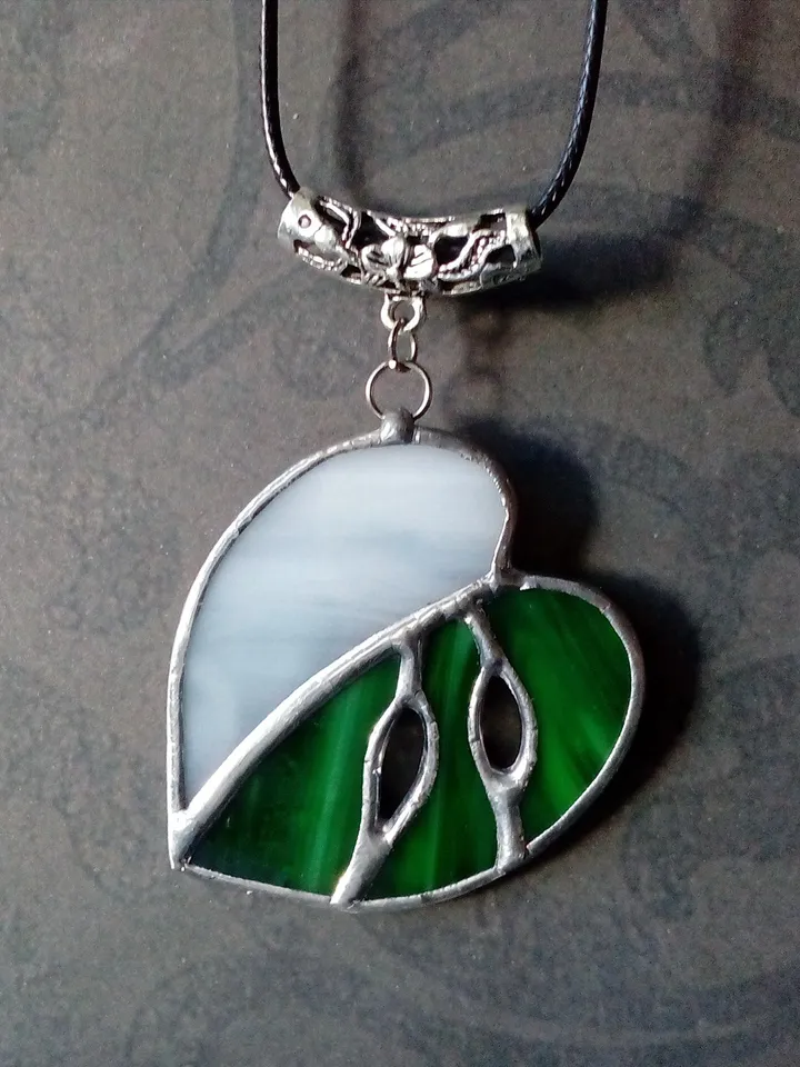 Stained glass monstera albo necklace, Monstera plant leaf pendant, Nature stained glass, Glass jewelry