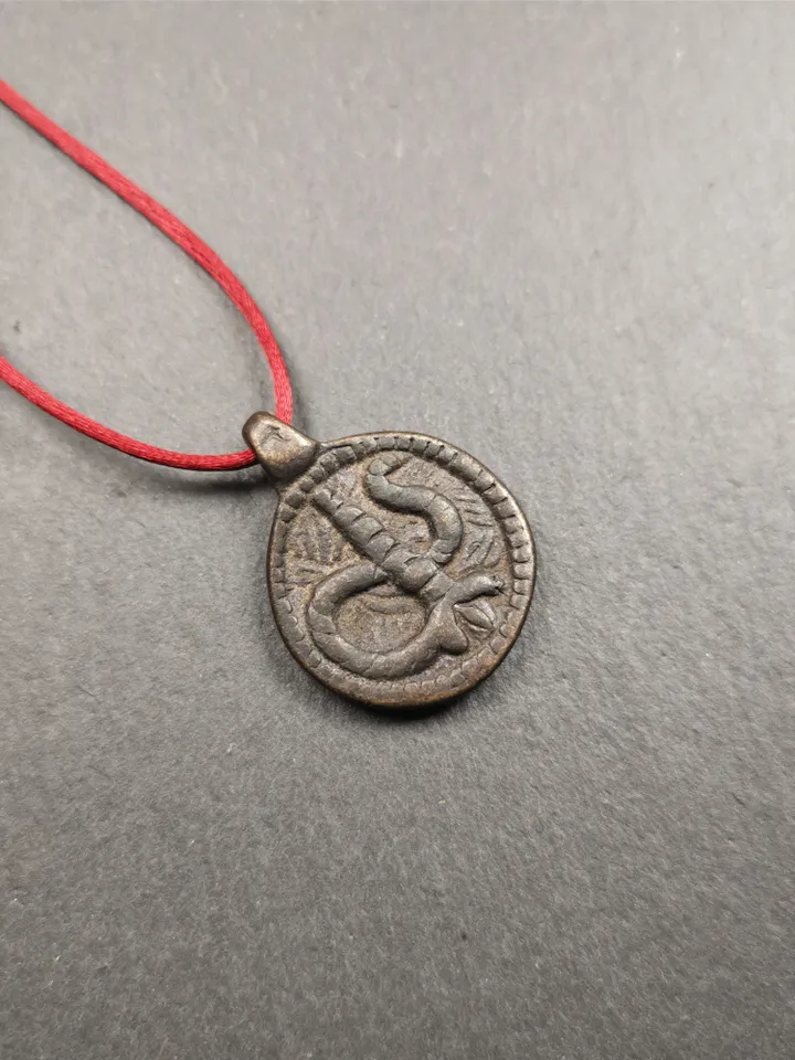 Gandhanra Handmade Tibetan Buddhist Amulet Pendant,Rod of Asclepius,Snake Stick, Made of Brass,0.87&quot;