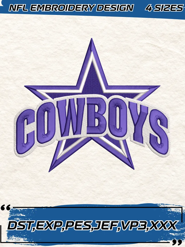 Dallas Cowboys Logo Embroidery Design,NFL Logo Embroidery Design,Machine Embroidery Design File,4 Sizes, Digital Download