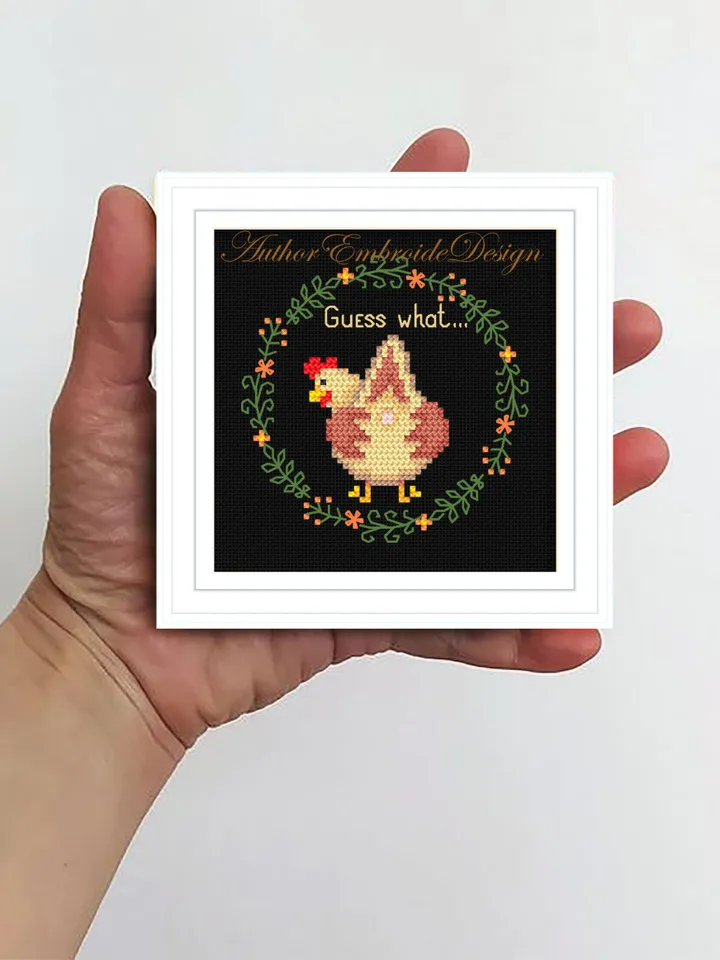 Funny chicken cross stitch pattern PDF download Guess what chicken butt cross stitch chart, Small hoop art, Simple chicken embroidery #K29