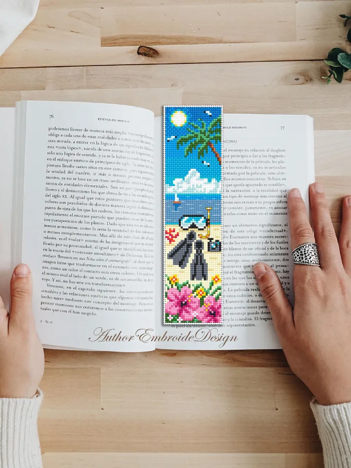 Beach bookmark cross stitch pattern PDF download Summer cross stitch chart, Sea bookmark pattern digital PDF, Beach life Hawaii #B435