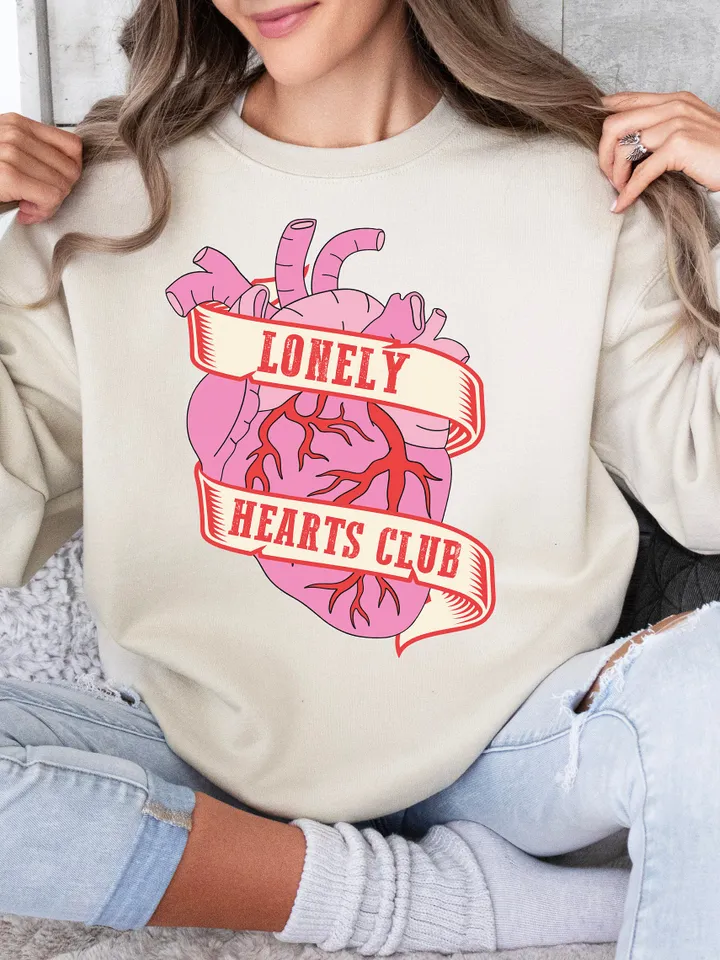 Lonely Hearts Club, Anti Valentines Day Png, Retro Valentine's Day Png, Trendy Valentine’s Day, Vday shirt png,Groovy Valentines
