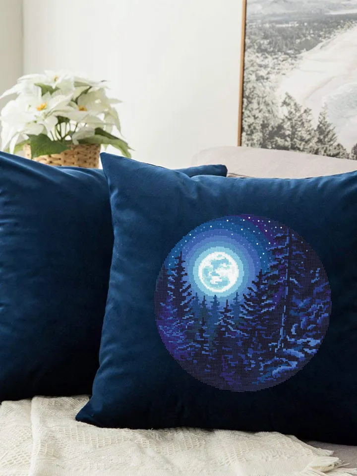 Nature cross stitch pattern download PDF Night landscape embroidery beginners Forest cross stitch Starry night sky Moon cross stitch #L19