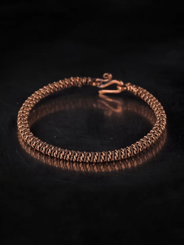Narrow wire wrapped copper bracelet Unique metal bangle Handmade jewelry
