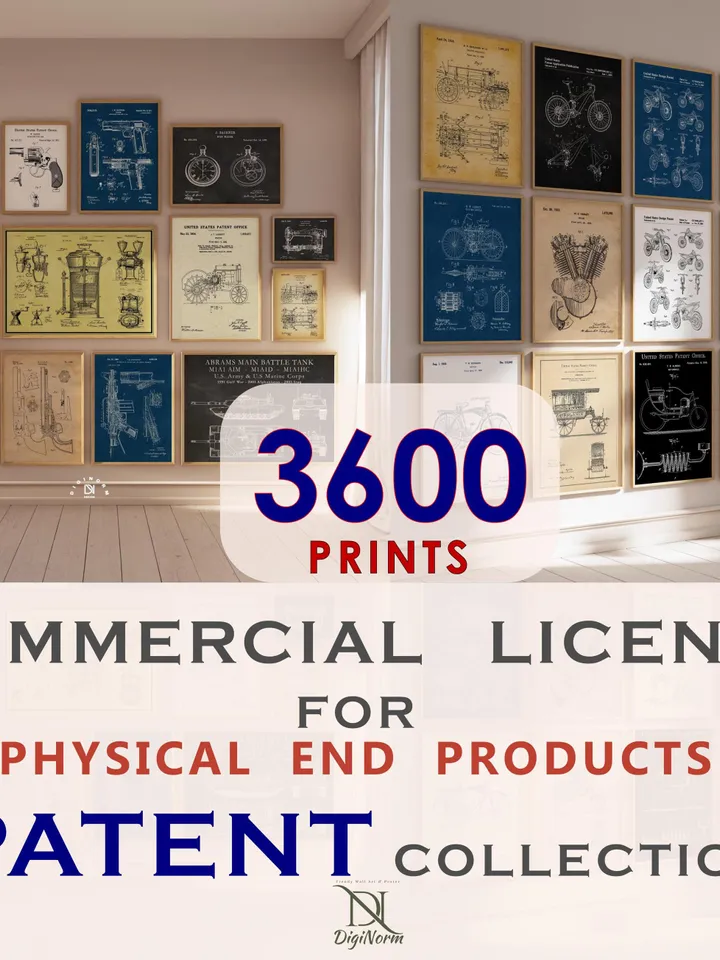 3600 Patent Commercial License for Only Physical Product, Blueprint Wall Art, Commercial License Bundle, Physical Product Commercial License
