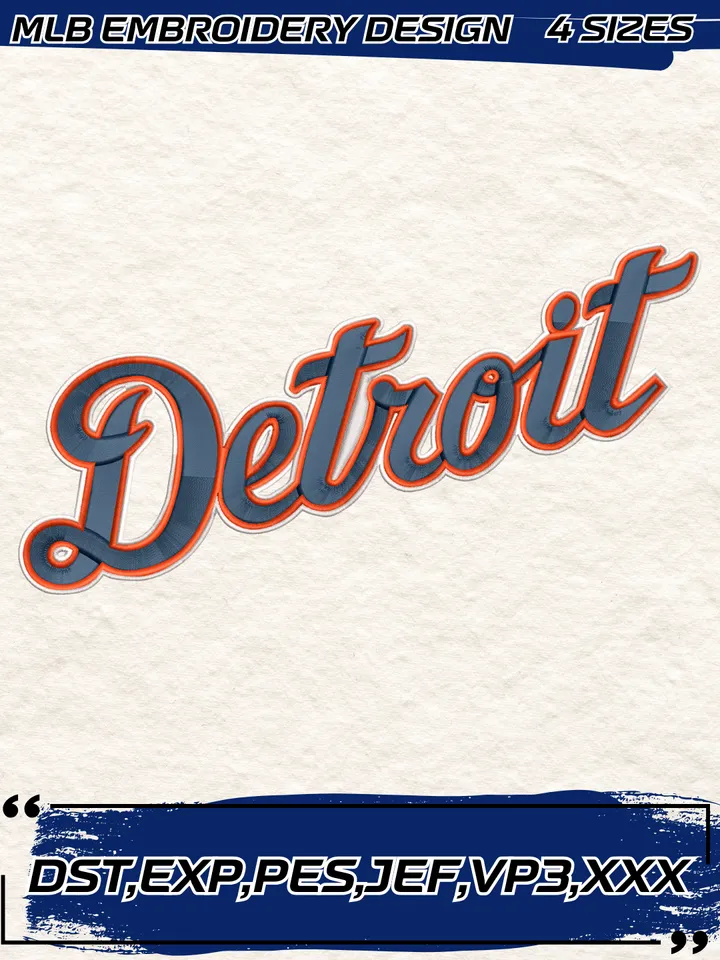 Detroit Tigers Wordmark Logo Embroidery Design,MLB Embroidery Design,Machine Embroidery Design File,4 Sizes, Digital Download