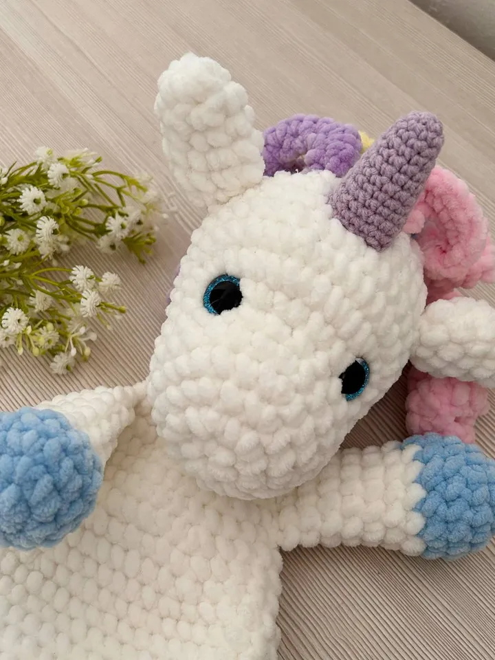 Crochet unicorn snuggler pattern Amigurumi unicorn lovey pattern Crochet cuddle toy tutorial