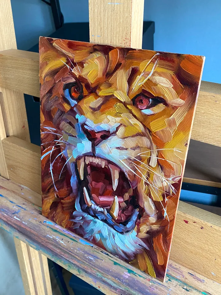 Lion Painting Original African Animal Artwork Oil On Panel 8x10 Inches Wildlife Wall Art