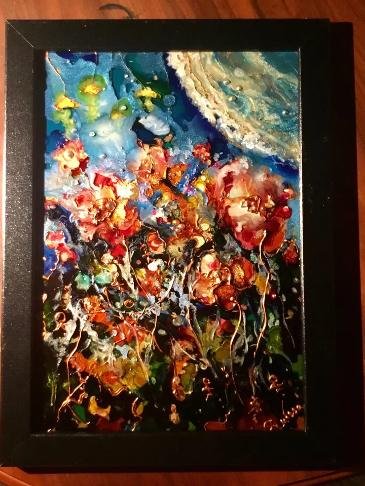 Abstract flowers stained glass panel,painting on glass,abstract painting,colourful flowers wall art,original handmade,unique gift.