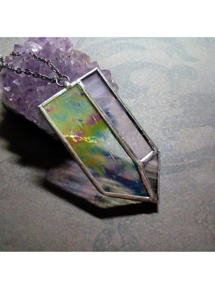 Glass crystal, semi precious stone imitation, simple stained glass, iridescent stained glass, Minimalist necklace