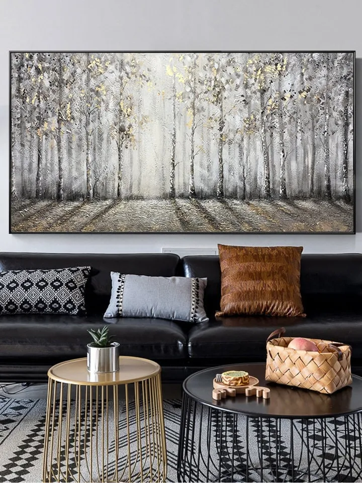 Large original oil painting on canvas,abstract art,forest,trees,landscape,golden painting,nature,Bedroom Living room painting,large wall art