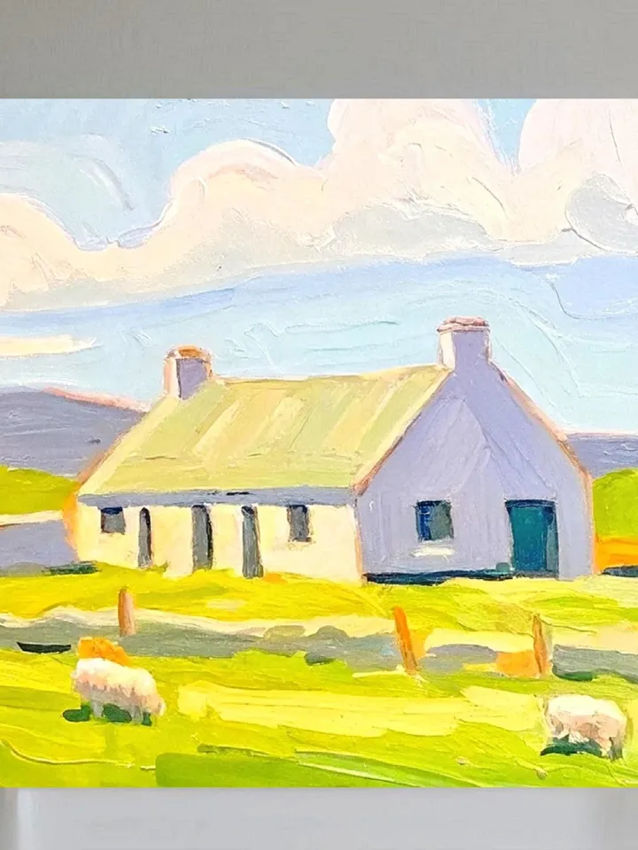Ireland Painting Irish Cottage Original Art Sheeps Painting Landscape Impasto Oil Painting Farm Impressionist Art Gift by ArtProkopaloSv