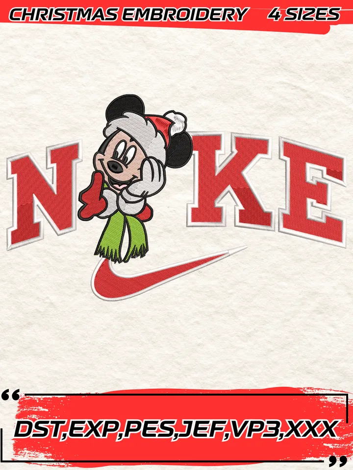 Swoosh Couple Mickey and Minnie Christmas Embroidery Digitizing File,Mouse Disney Christmas Embroidery Design,4 Sizes,Digital Download