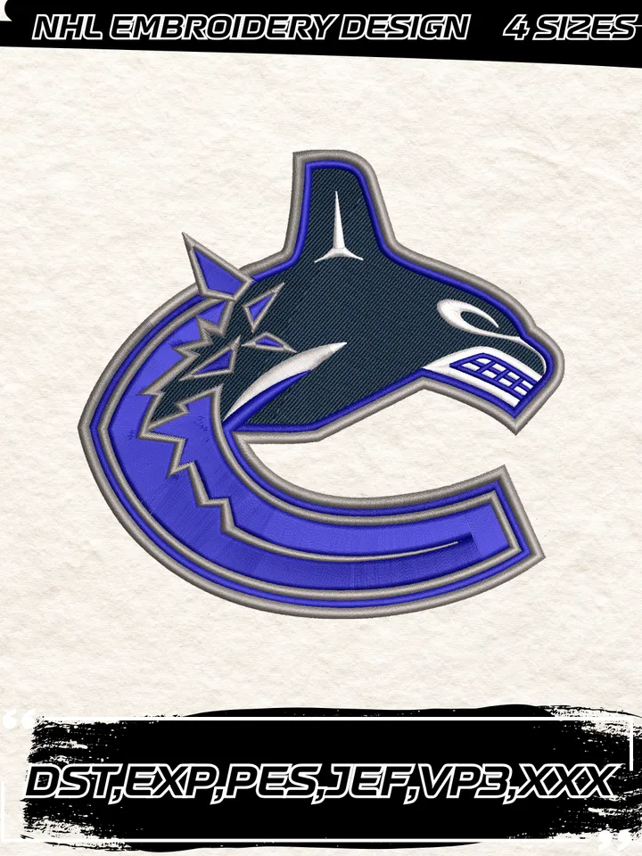 Vancouver Canucks Logos Embroidery Designs,NHL Logo Embroidery Files, Machine Embroidery Design File, 4 Sizes,Digital Download