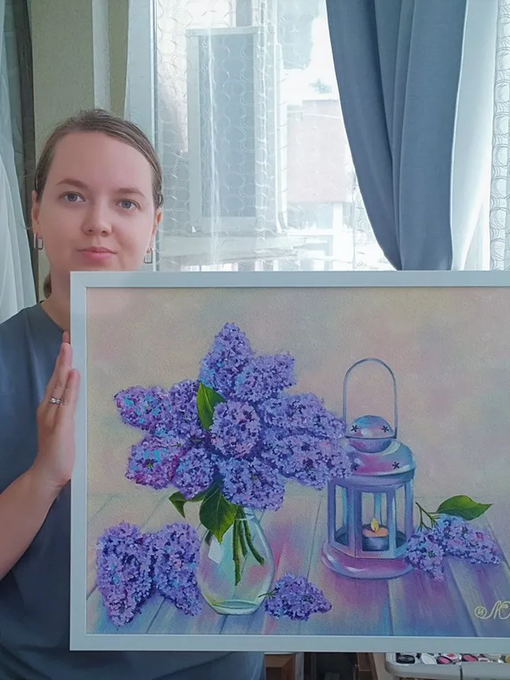 Lilac Painting Still Life Original Art Flower Artwork Bouquet Frame Oil Painting